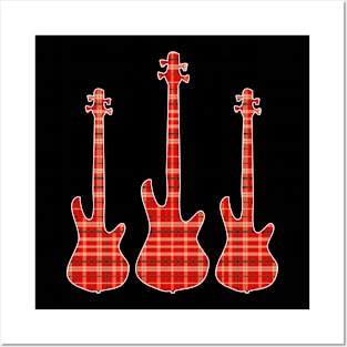 Red Black Plaid Matching Christmas Pattern Bass Player Posters and Art